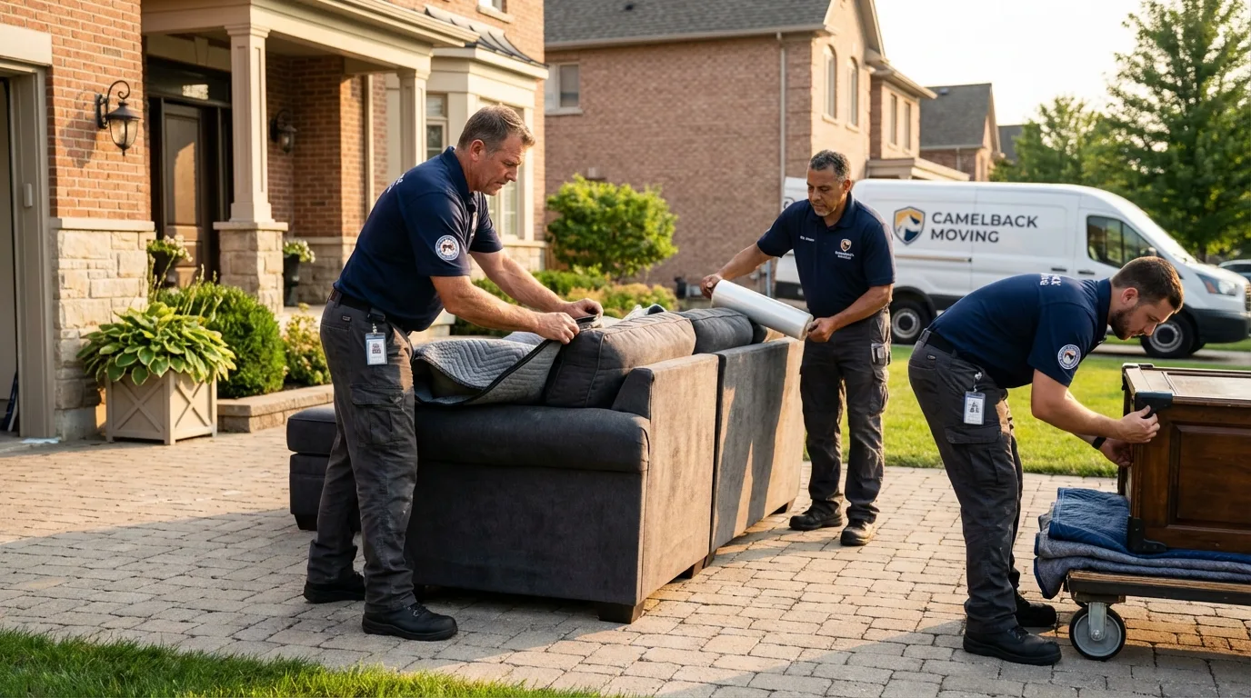 Large estate moving crew wrapping furniture in Portola, CA